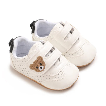 Spring And Autumn Style Newborn Sneakers for 0-12 Months, Featuring Cute Bear Embroidery, Soft Rubber Soles for Comfort And Slip