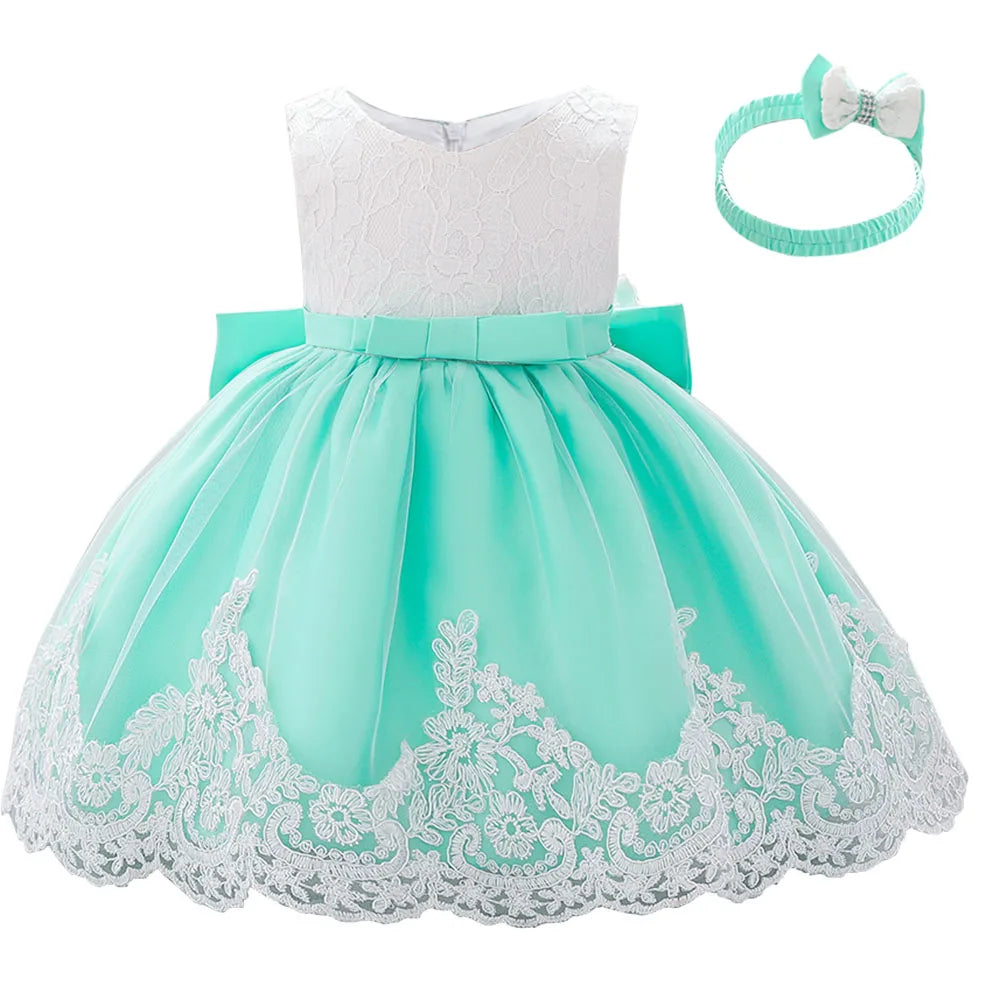 Newborn White Baptism Dress For Girls Infant Baby 1 Year Birthday Wedding Party Dresses Big Bow Lace Baby Girl Summer Clothes