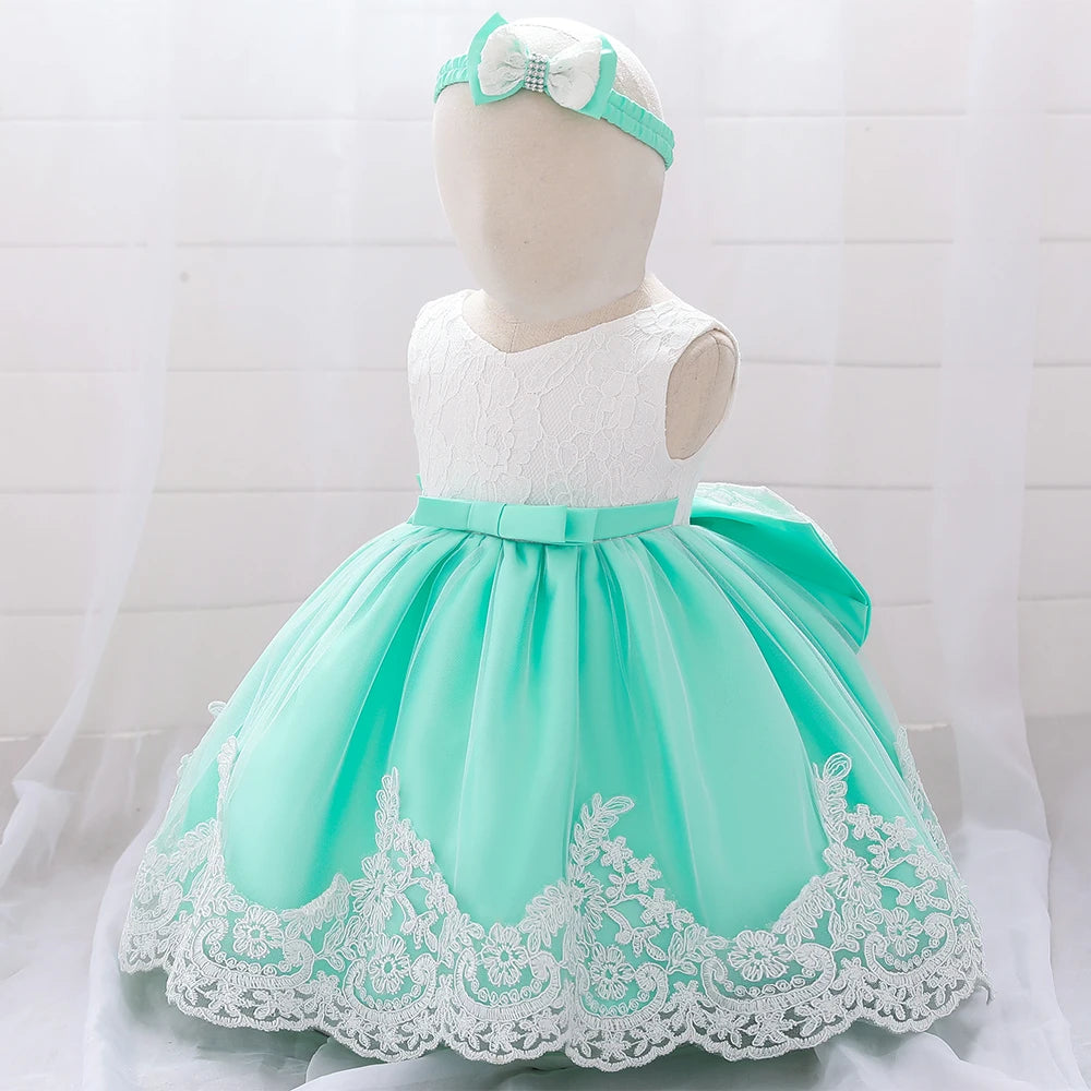 Newborn White Baptism Dress For Girls Infant Baby 1 Year Birthday Wedding Party Dresses Big Bow Lace Baby Girl Summer Clothes