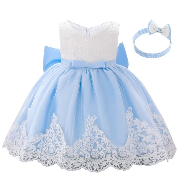 Newborn White Baptism Dress For Girls Infant Baby 1 Year Birthday Wedding Party Dresses Big Bow Lace Baby Girl Summer Clothes