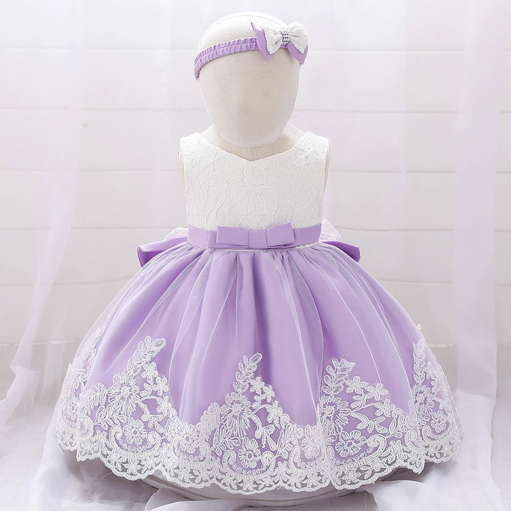 Newborn White Baptism Dress For Girls Infant Baby 1 Year Birthday Wedding Party Dresses Big Bow Lace Baby Girl Summer Clothes