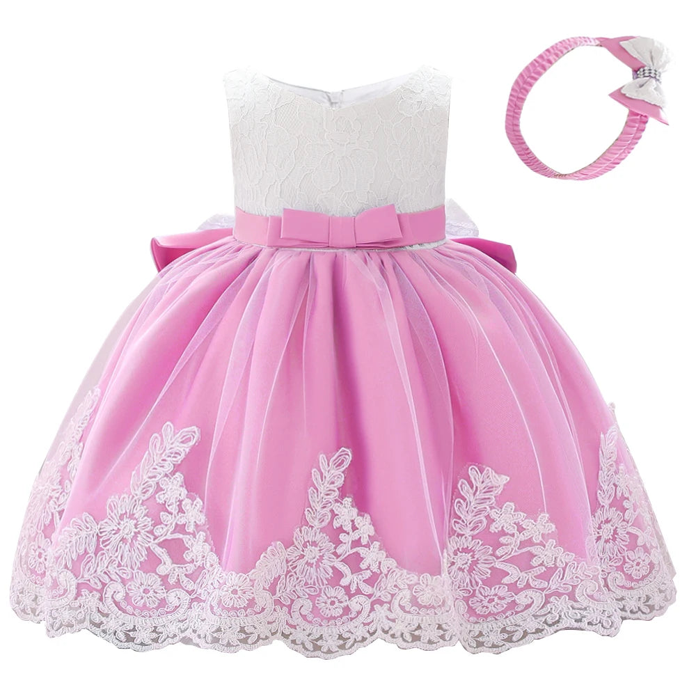 Newborn White Baptism Dress For Girls Infant Baby 1 Year Birthday Wedding Party Dresses Big Bow Lace Baby Girl Summer Clothes