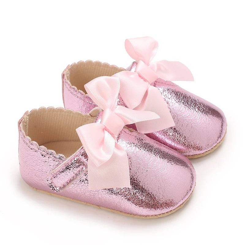 Spring And Autumn Bow 0-18 Months Newborns Wearing Outward Walking Shoes With Durable Soft Sole And Non Slip Princess Shoes