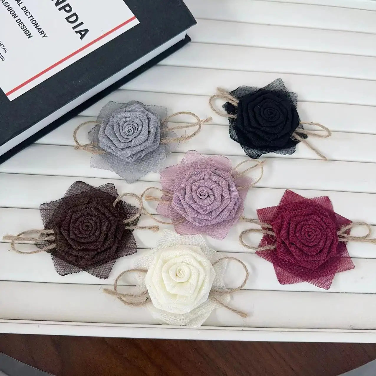Fashion Kids Girl Hair Flowers Rose Fabric Floral With Bow Burnt Singed Hair Flowers
