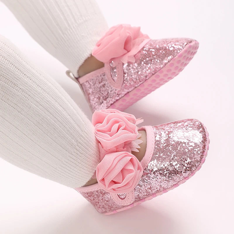 Spring And Autumn Bow 0-18 Months Newborns Wearing Outward Walking Shoes With Durable Soft Sole And Non Slip Princess Shoes