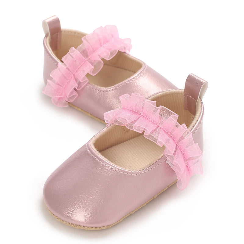Spring And Autumn Bow 0-18 Months Newborns Wearing Outward Walking Shoes With Durable Soft Sole And Non Slip Princess Shoes