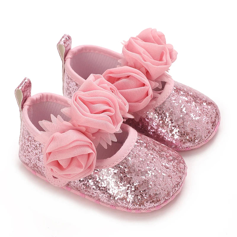 Spring And Autumn Bow 0-18 Months Newborns Wearing Outward Walking Shoes With Durable Soft Sole And Non Slip Princess Shoes
