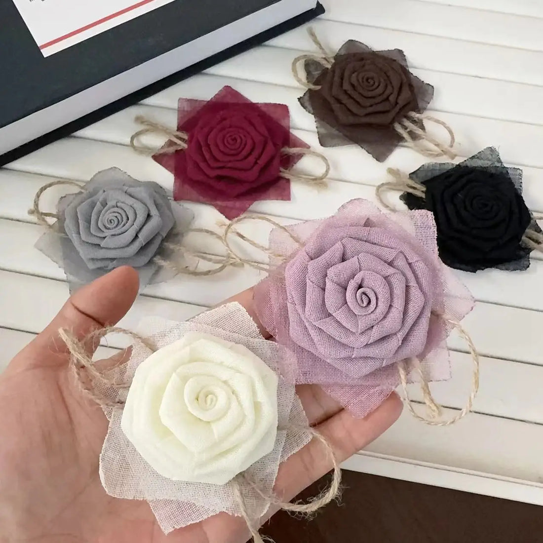 Fashion Kids Girl Hair Flowers Rose Fabric Floral With Bow Burnt Singed Hair Flowers