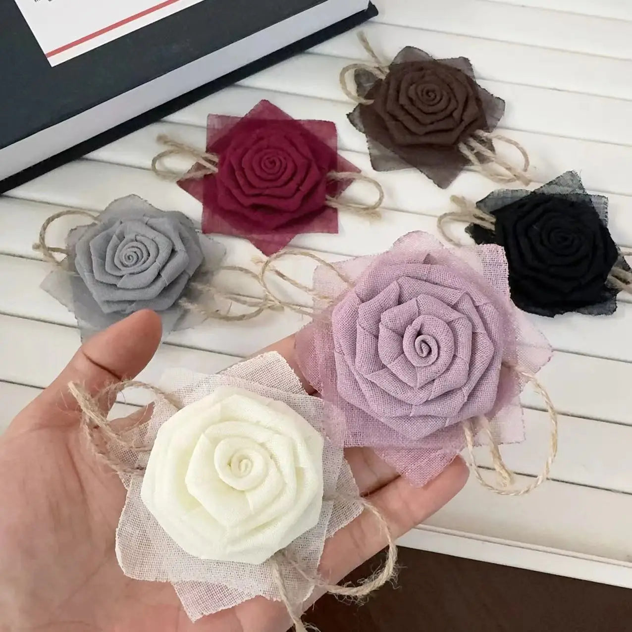 Fashion Kids Girl Hair Flowers Rose Fabric Floral With Bow Burnt Singed Hair Flowers