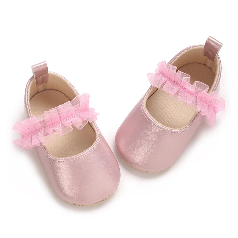 Spring And Autumn Bow 0-18 Months Newborns Wearing Outward Walking Shoes With Durable Soft Sole And Non Slip Princess Shoes