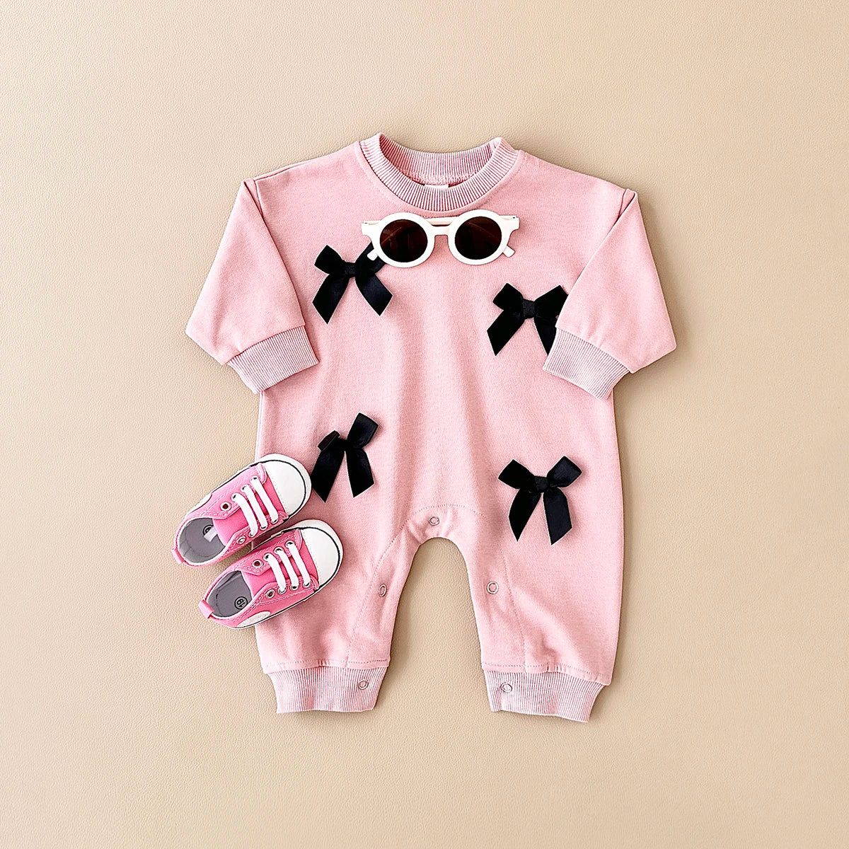 Newborn Baby Girl Clothes Bow Infant Jumpsuit Spring Autumn Babygrow Romper Cotton Kids Toddler Children Clothing 0-18 Months