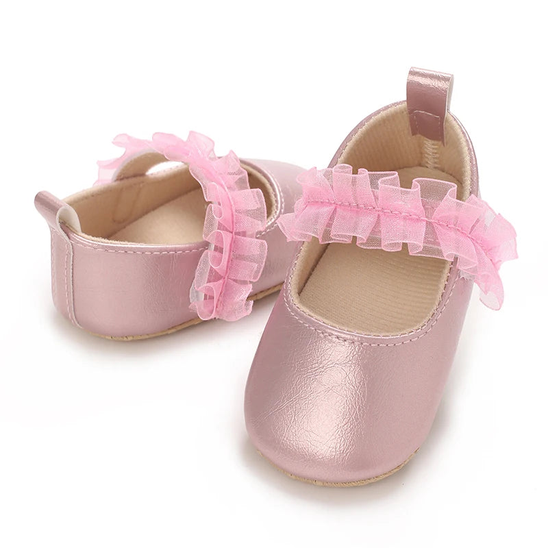 Spring And Autumn Bow 0-18 Months Newborns Wearing Outward Walking Shoes With Durable Soft Sole And Non Slip Princess Shoes