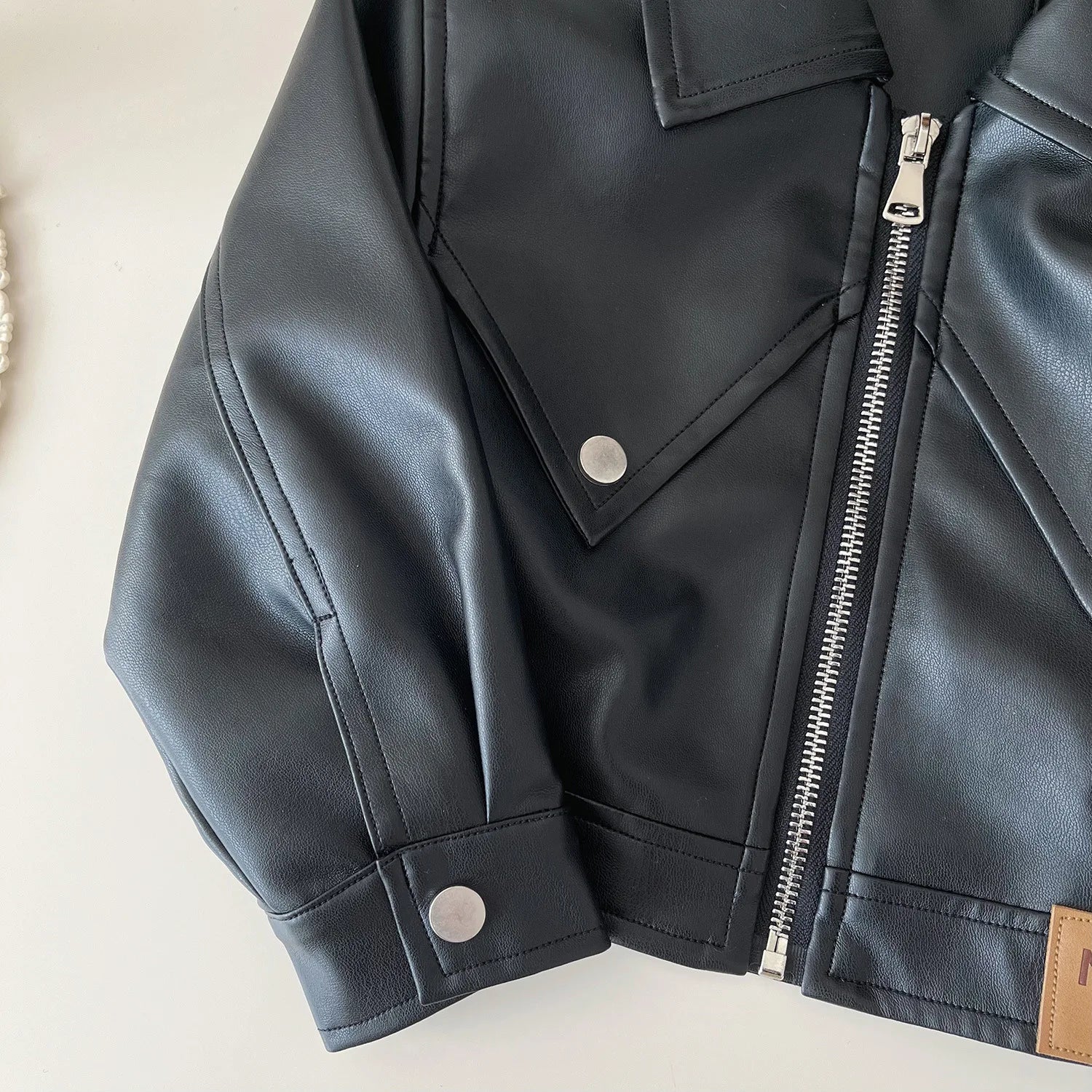 Childrens Clothing Set 2024 Autumn New Girls Leather Jacket Short Skirt Fashion Temperament Two-piece Set
