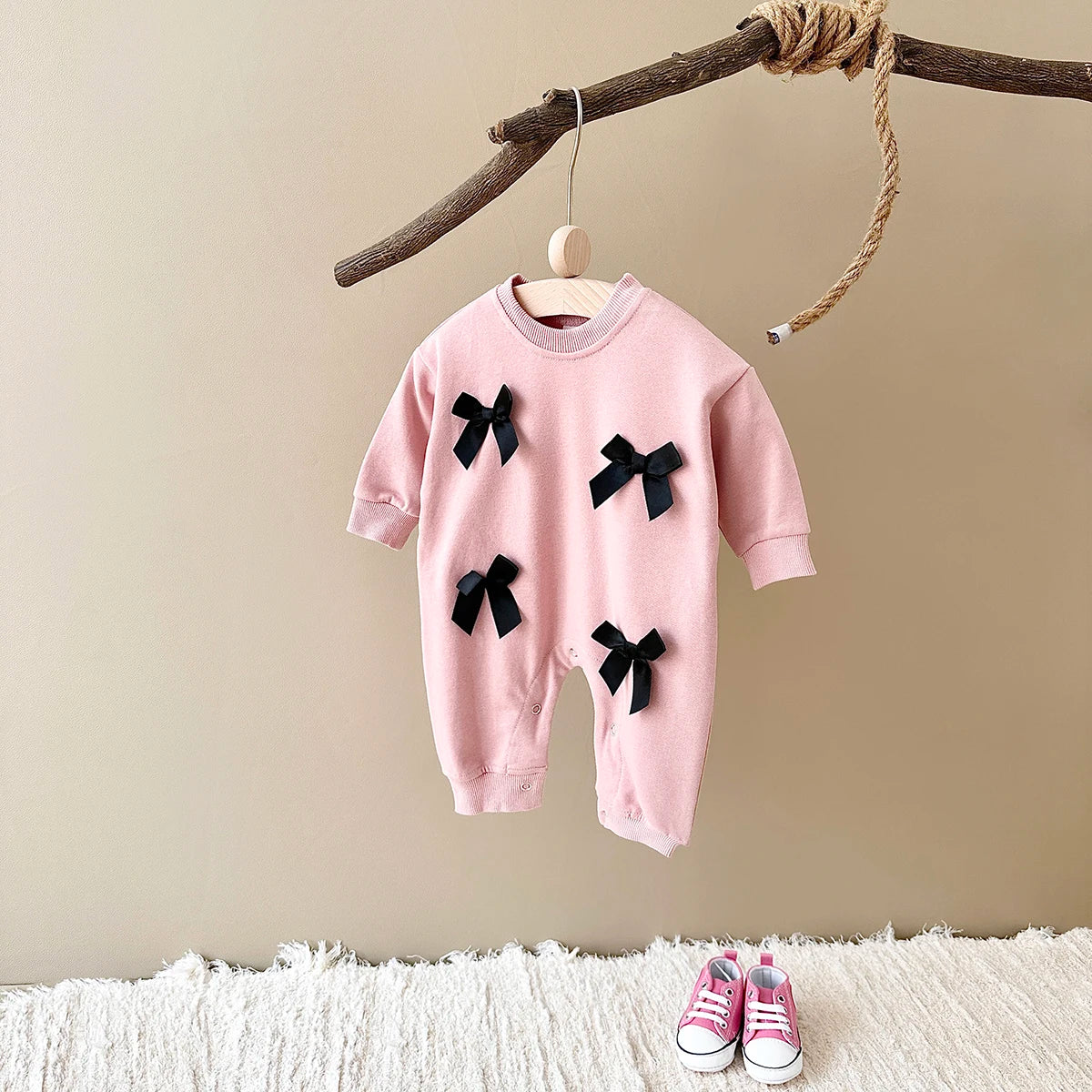 Newborn Baby Girl Clothes Bow Infant Jumpsuit Spring Autumn Babygrow Romper Cotton Kids Toddler Children Clothing 0-18 Months
