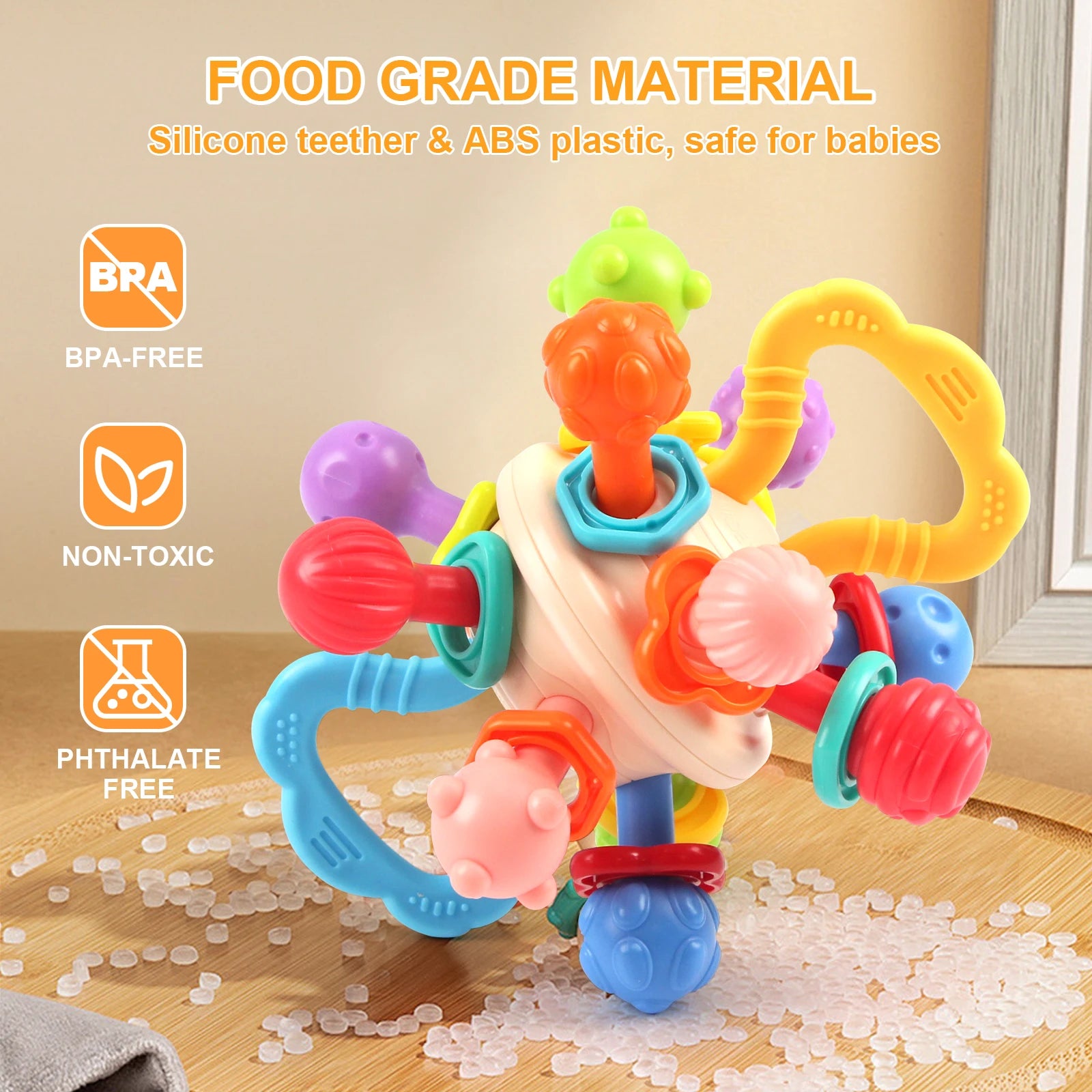 Soft Silicone Baby Rattle Ball – 0–12M
