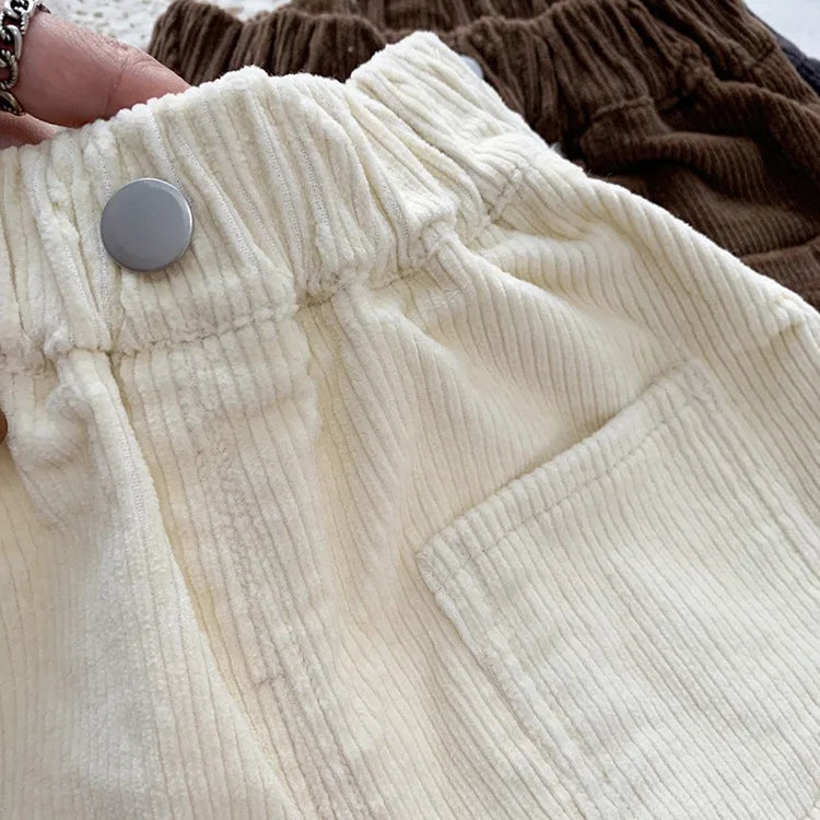 Fashion children's clothing Autumn Winter Kids solid color Corduroy pants Boys soft loose Trousers Girls all-match casual pants