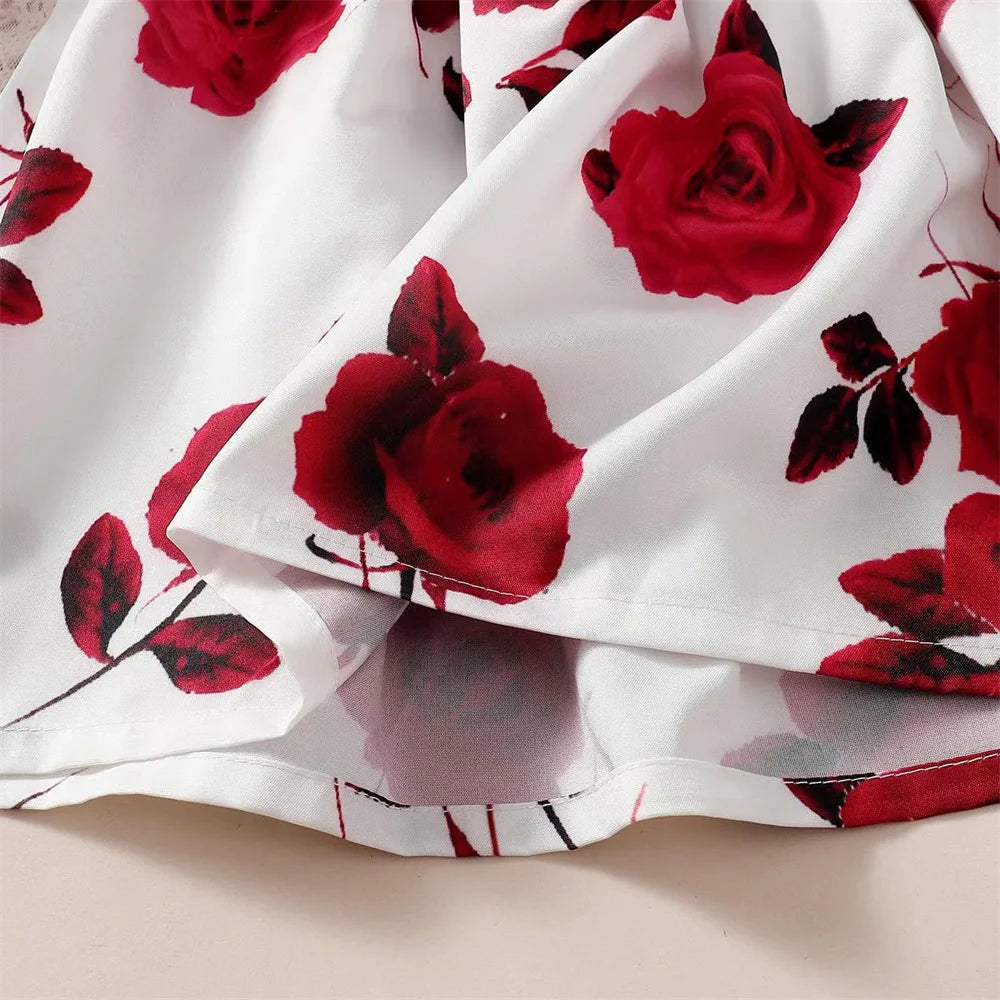 1-7 Years Fashion Dress for Children Girls Long Sleeved Flower Skirt with Belt Birthday Party Wear Outfits New Year's Clothing
