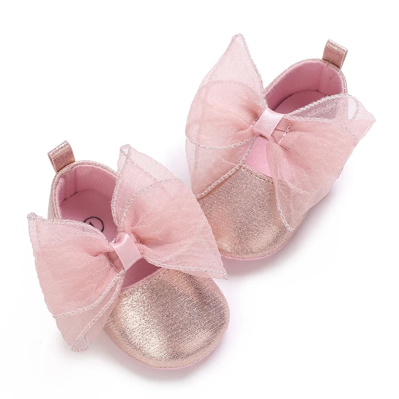 Spring And Autumn Bow 0-18 Months Newborns Wearing Outward Walking Shoes With Durable Soft Sole And Non Slip Princess Shoes