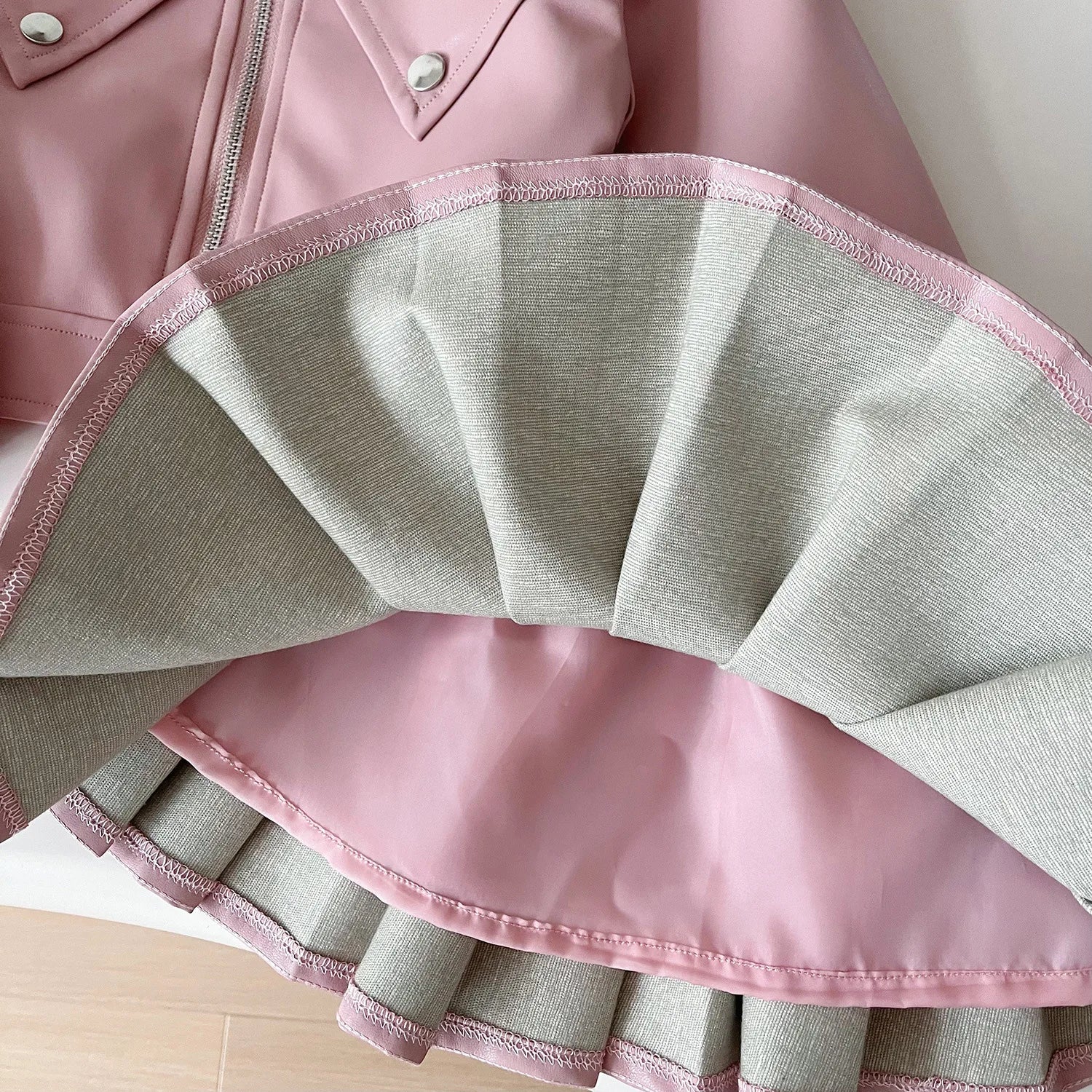 Childrens Clothing Set 2024 Autumn New Girls Leather Jacket Short Skirt Fashion Temperament Two-piece Set
