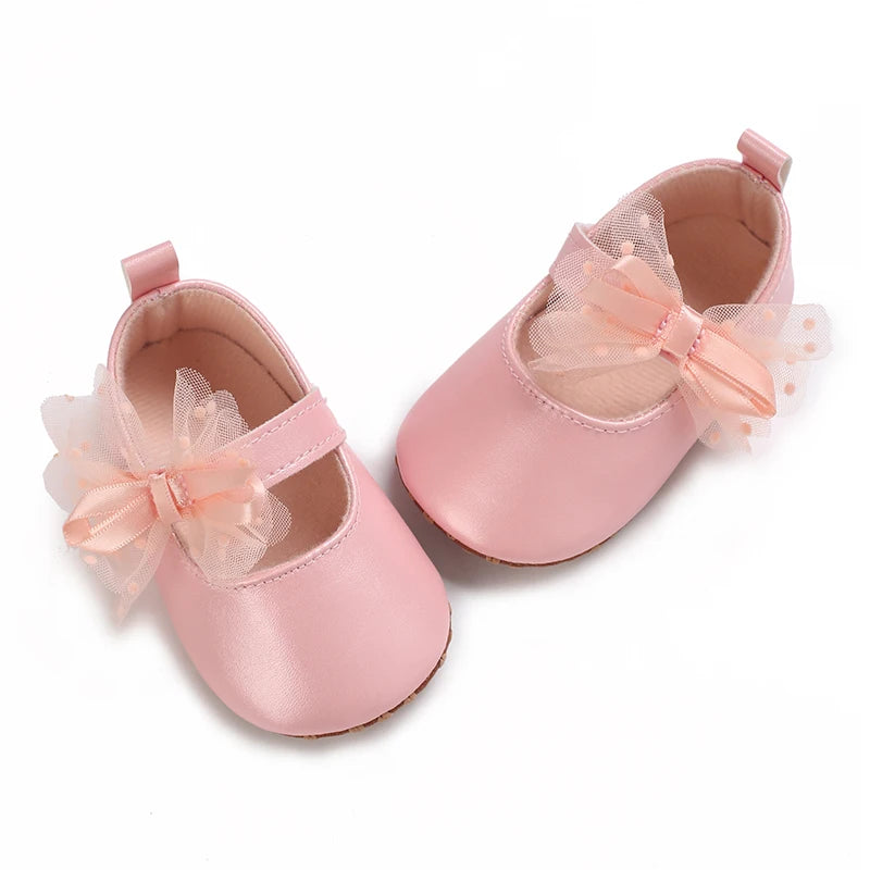 Spring And Autumn Bow 0-18 Months Newborns Wearing Outward Walking Shoes With Durable Soft Sole And Non Slip Princess Shoes