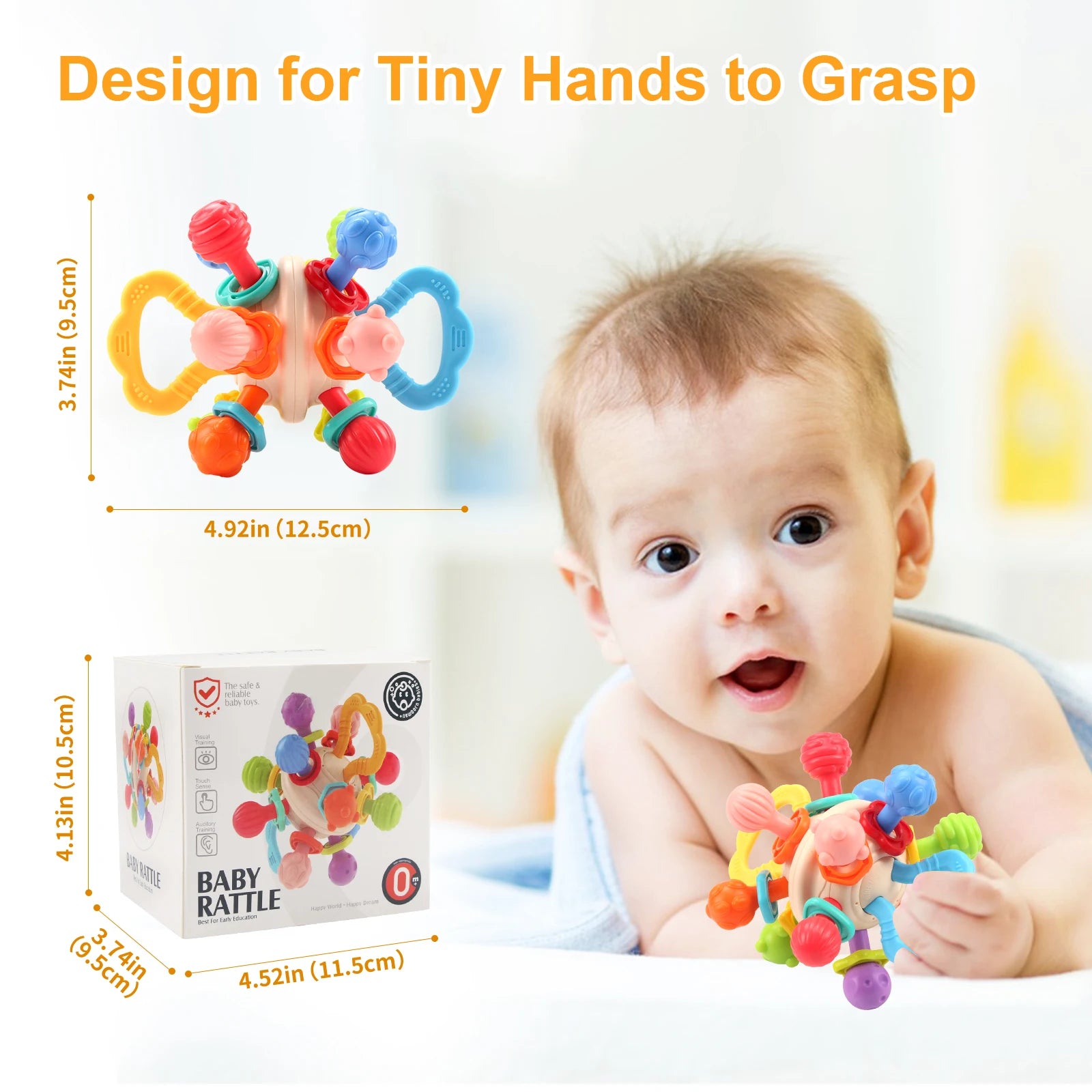 Soft Silicone Baby Rattle Ball – 0–12M
