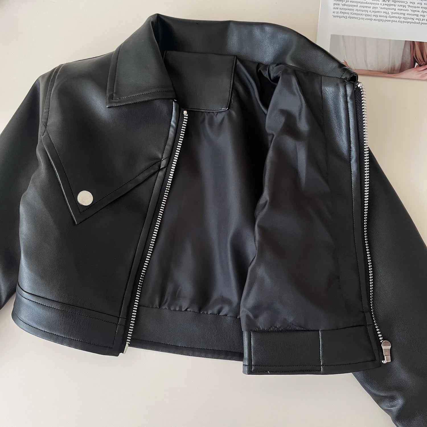 Childrens Clothing Set 2024 Autumn New Girls Leather Jacket Short Skirt Fashion Temperament Two-piece Set