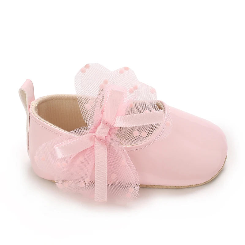 Spring And Autumn Bow 0-18 Months Newborns Wearing Outward Walking Shoes With Durable Soft Sole And Non Slip Princess Shoes