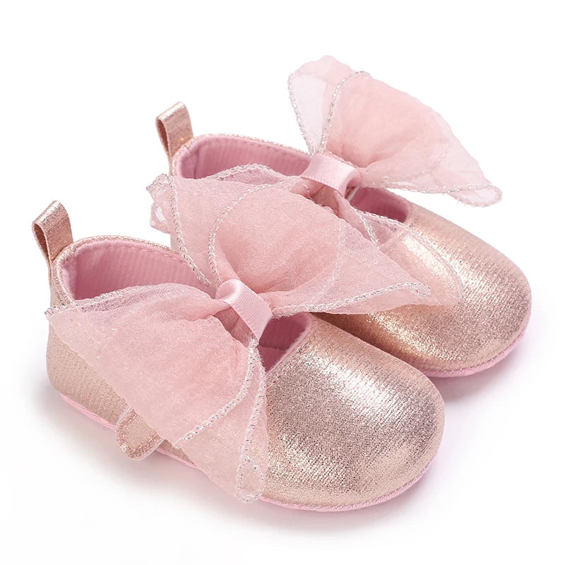 Spring And Autumn Bow 0-18 Months Newborns Wearing Outward Walking Shoes With Durable Soft Sole And Non Slip Princess Shoes