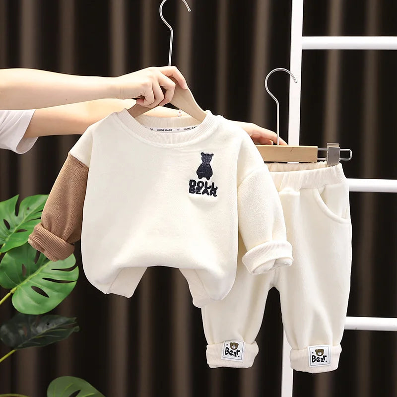 NEW Children Fashion Autumn Winter Baby Boys Girls Clothing Suit Bear Corduroy Hoodie Pants 2Pc/Set Kids Casual Outfits Clothes