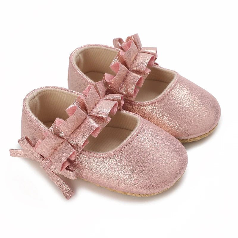 Spring And Autumn Bow 0-18 Months Newborns Wearing Outward Walking Shoes With Durable Soft Sole And Non Slip Princess Shoes