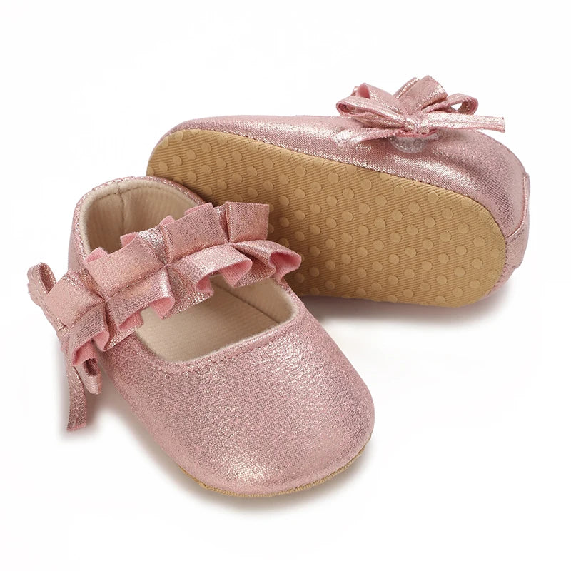 Spring And Autumn Bow 0-18 Months Newborns Wearing Outward Walking Shoes With Durable Soft Sole And Non Slip Princess Shoes