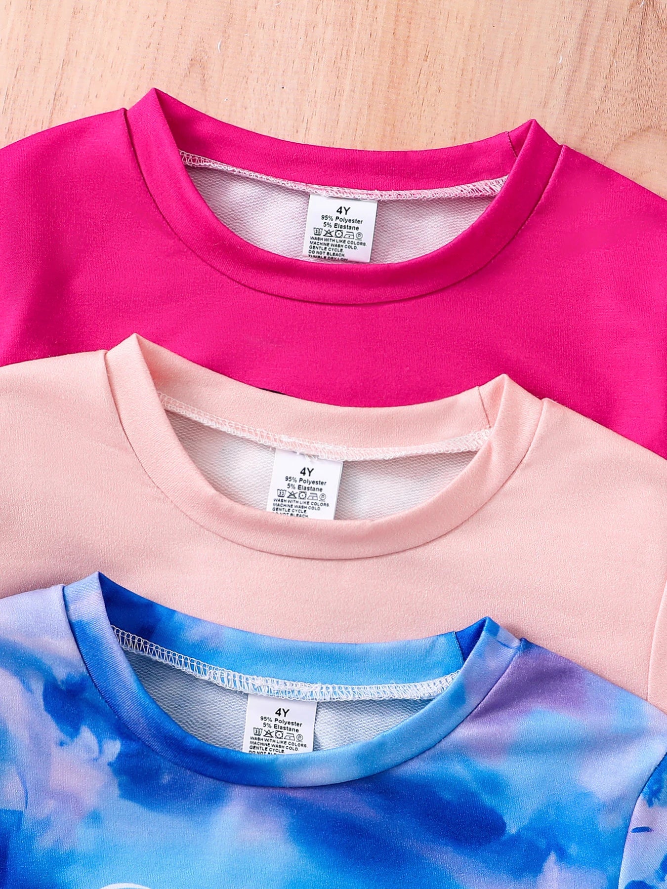 Children's Autumn Fashion Girls 3 sets of cartoon printed round neck long sleeves+slim fit elastic pants - blue red pink
