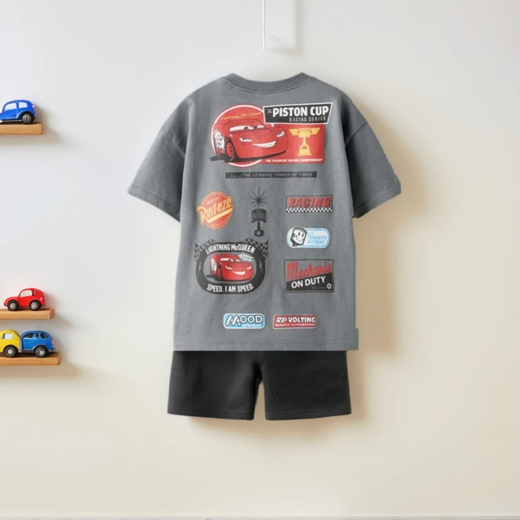 Kids Boy Fashion Clothes New Child Car Print Tee Shirts Boy Short Sleeve Clothing+shorts Casual Suit Sport Children Sets Clothes