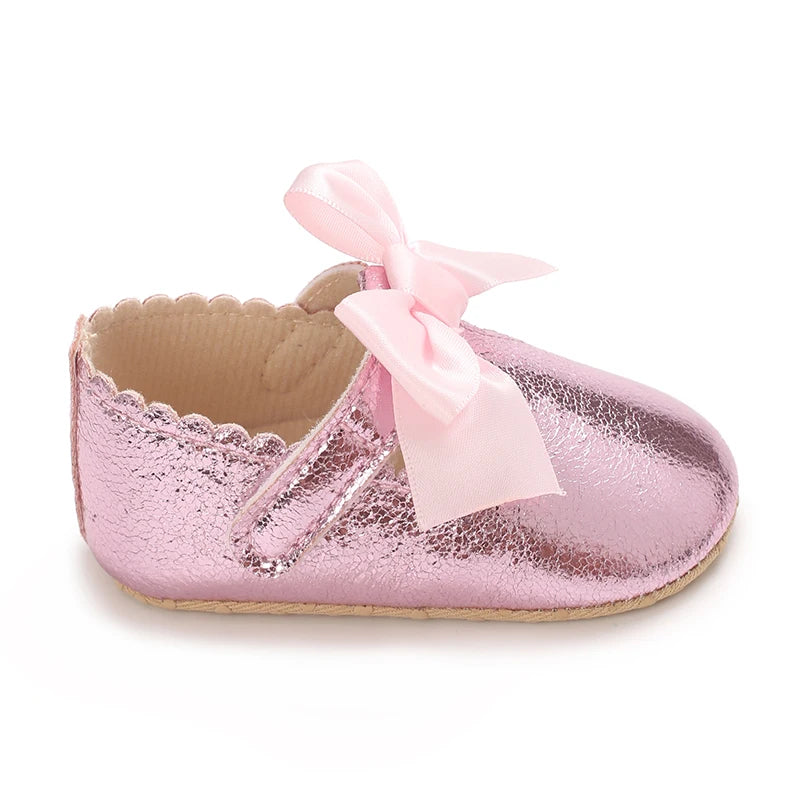 Spring And Autumn Bow 0-18 Months Newborns Wearing Outward Walking Shoes With Durable Soft Sole And Non Slip Princess Shoes