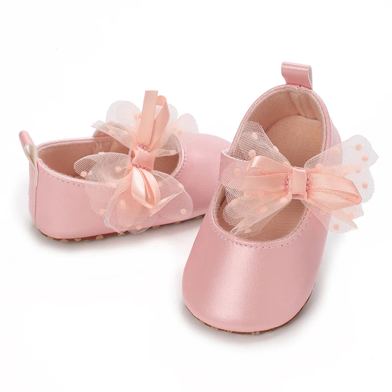 Spring And Autumn Bow 0-18 Months Newborns Wearing Outward Walking Shoes With Durable Soft Sole And Non Slip Princess Shoes