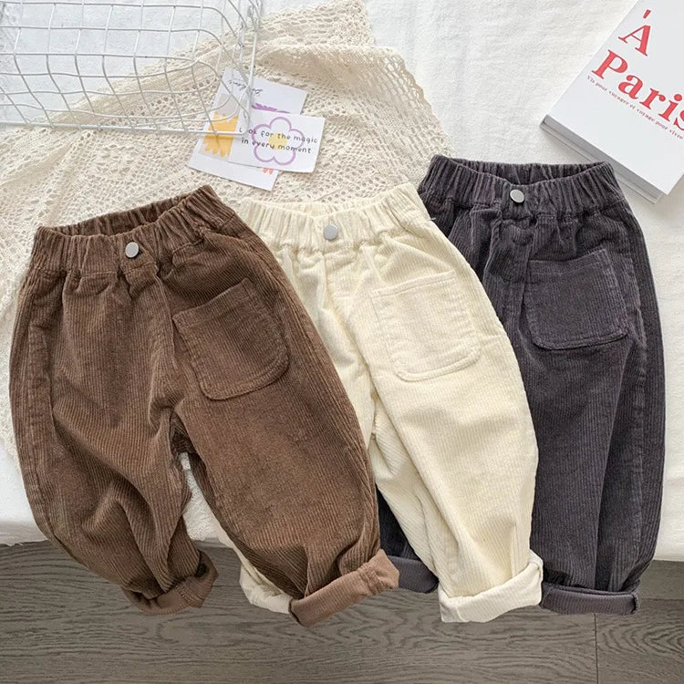 Fashion children's clothing Autumn Winter Kids solid color Corduroy pants Boys soft loose Trousers Girls all-match casual pants