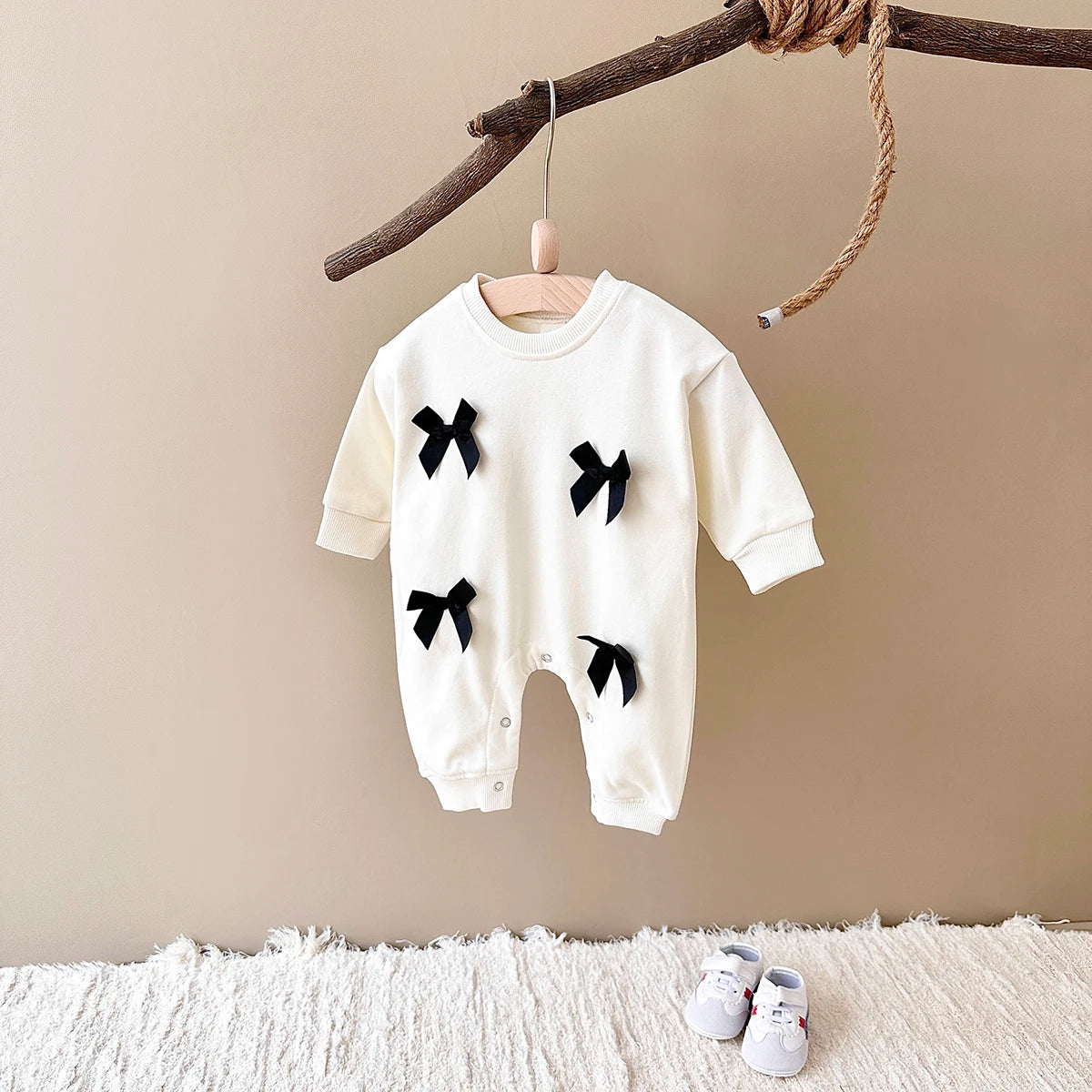 Newborn Baby Girl Clothes Bow Infant Jumpsuit Spring Autumn Babygrow Romper Cotton Kids Toddler Children Clothing 0-18 Months