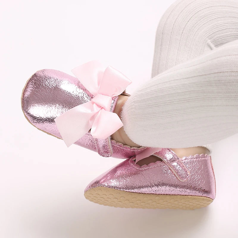 Spring And Autumn Bow 0-18 Months Newborns Wearing Outward Walking Shoes With Durable Soft Sole And Non Slip Princess Shoes