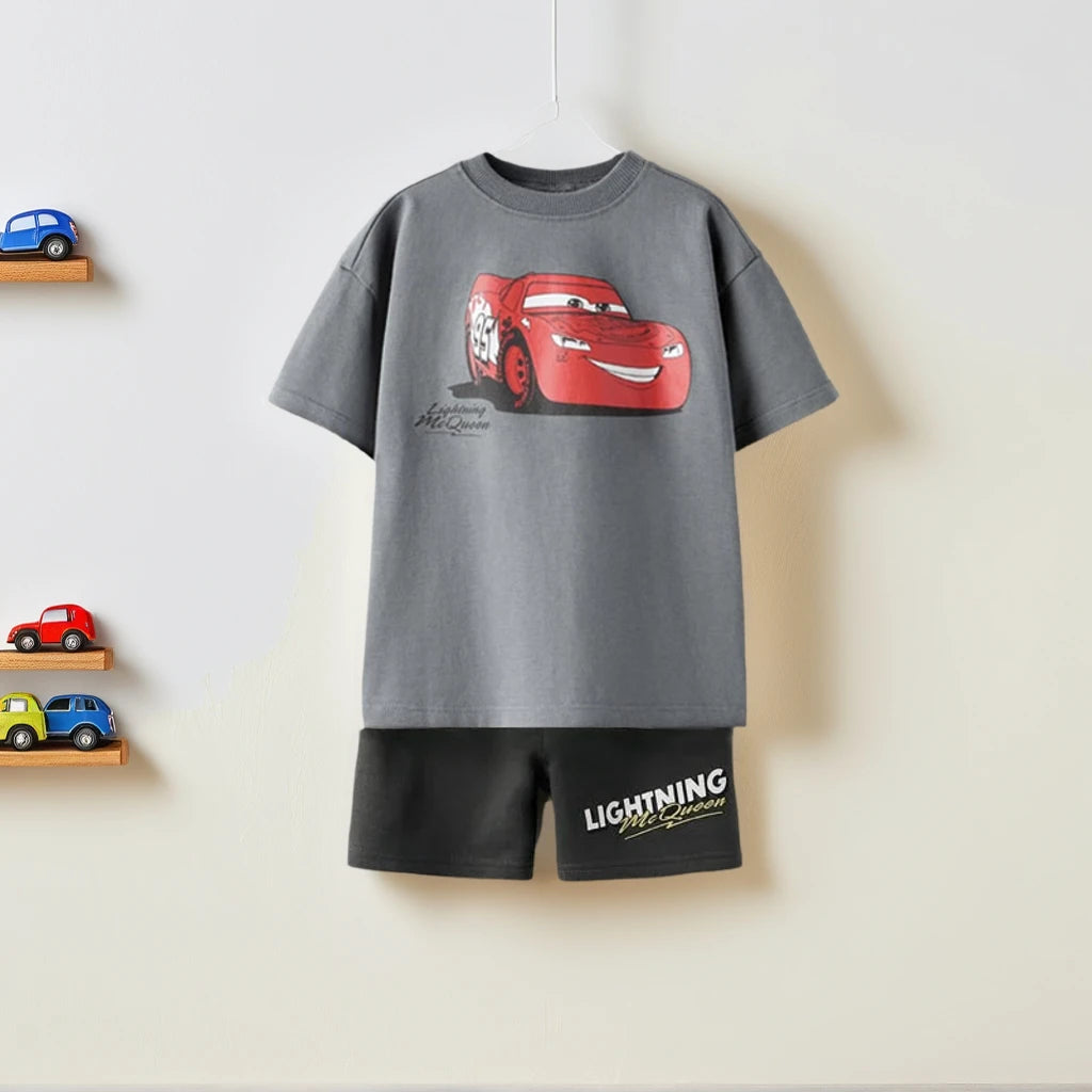 Kids Boy Fashion Clothes New Child Car Print Tee Shirts Boy Short Sleeve Clothing+shorts Casual Suit Sport Children Sets Clothes
