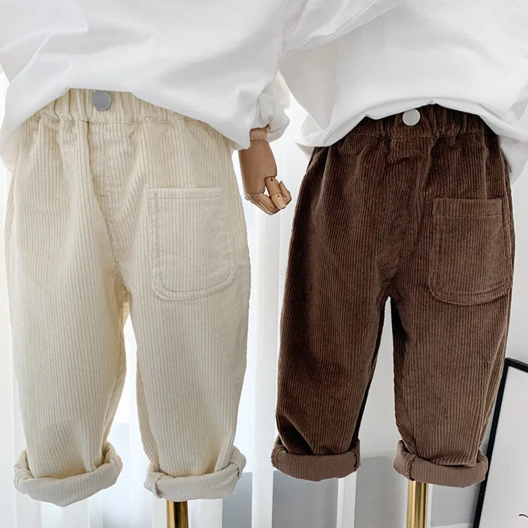 Fashion children's clothing Autumn Winter Kids solid color Corduroy pants Boys soft loose Trousers Girls all-match casual pants