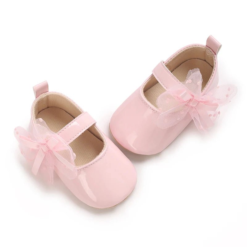 Spring And Autumn Bow 0-18 Months Newborns Wearing Outward Walking Shoes With Durable Soft Sole And Non Slip Princess Shoes