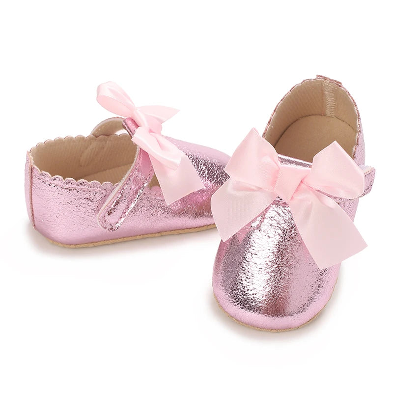 Spring And Autumn Bow 0-18 Months Newborns Wearing Outward Walking Shoes With Durable Soft Sole And Non Slip Princess Shoes