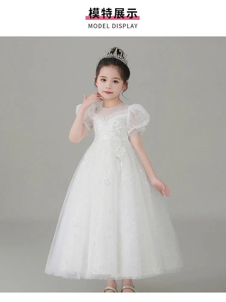 Fashion Children Clothing Evening Dresses Lace Short Sleeve Kids Dresses for Girls Summer Girls Party Dresses 3-12 Years