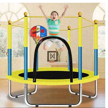 Portable trampoline for kids 140cm/160cm, anti-collision foam for jumping and indoor trampoline activities