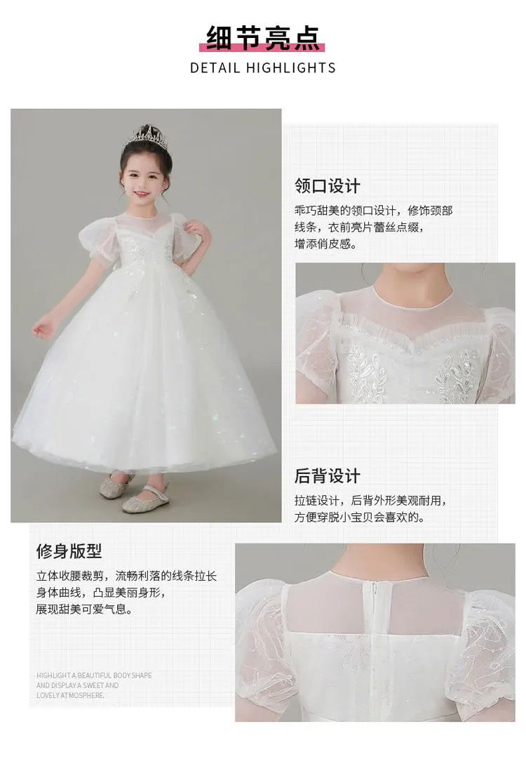 Fashion Children Clothing Evening Dresses Lace Short Sleeve Kids Dresses for Girls Summer Girls Party Dresses 3-12 Years