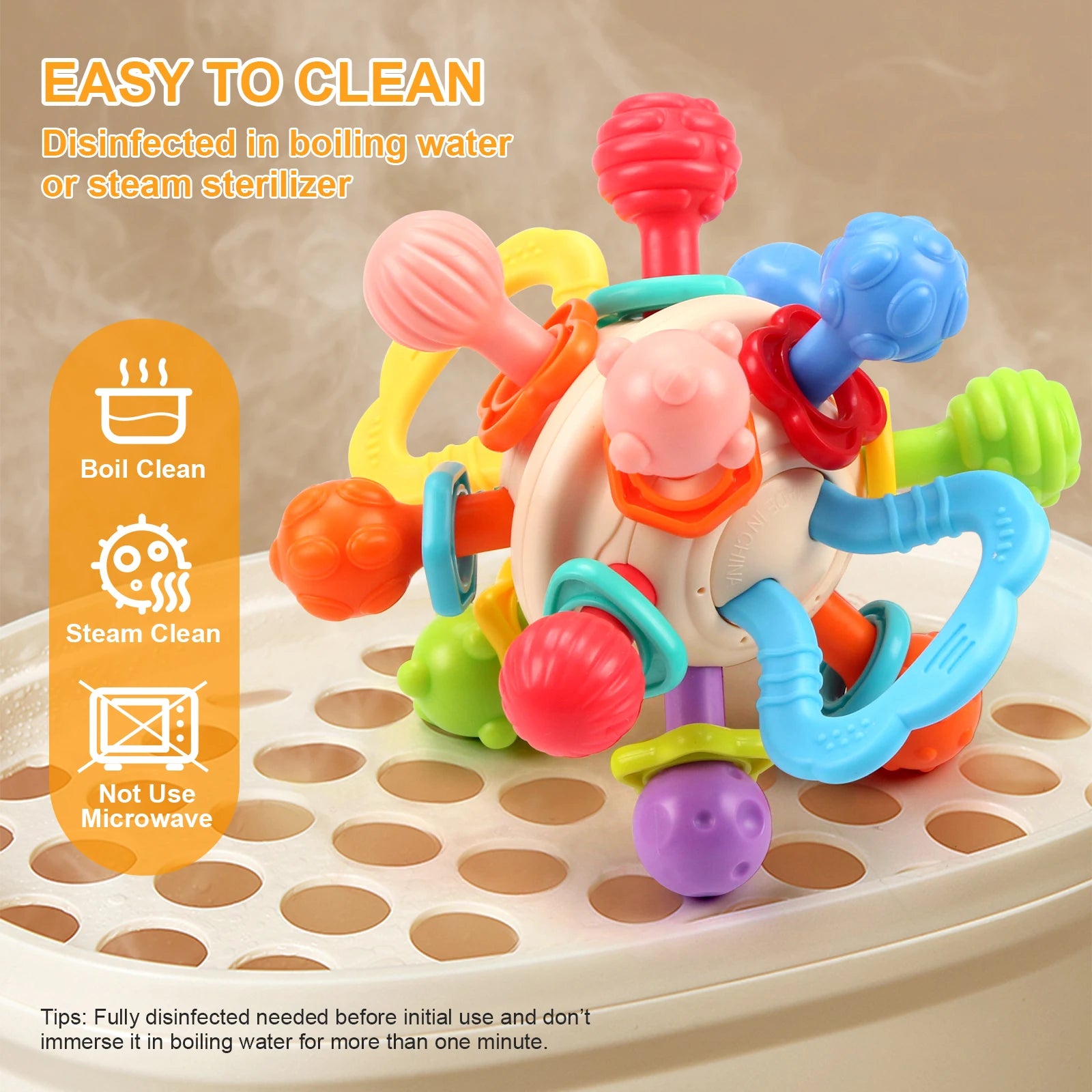 Soft Silicone Baby Rattle Ball – 0–12M