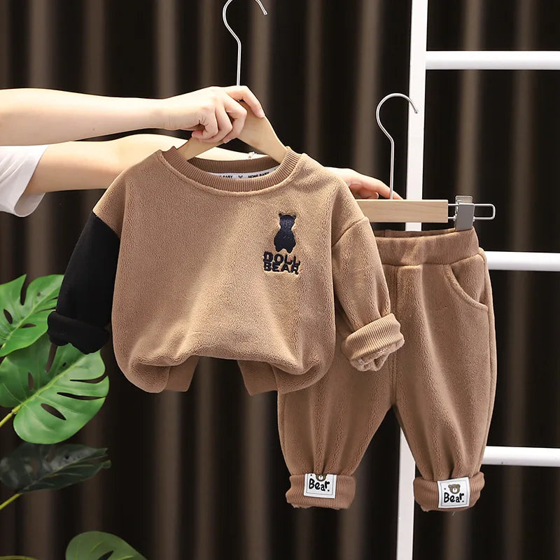 NEW Children Fashion Autumn Winter Baby Boys Girls Clothing Suit Bear Corduroy Hoodie Pants 2Pc/Set Kids Casual Outfits Clothes