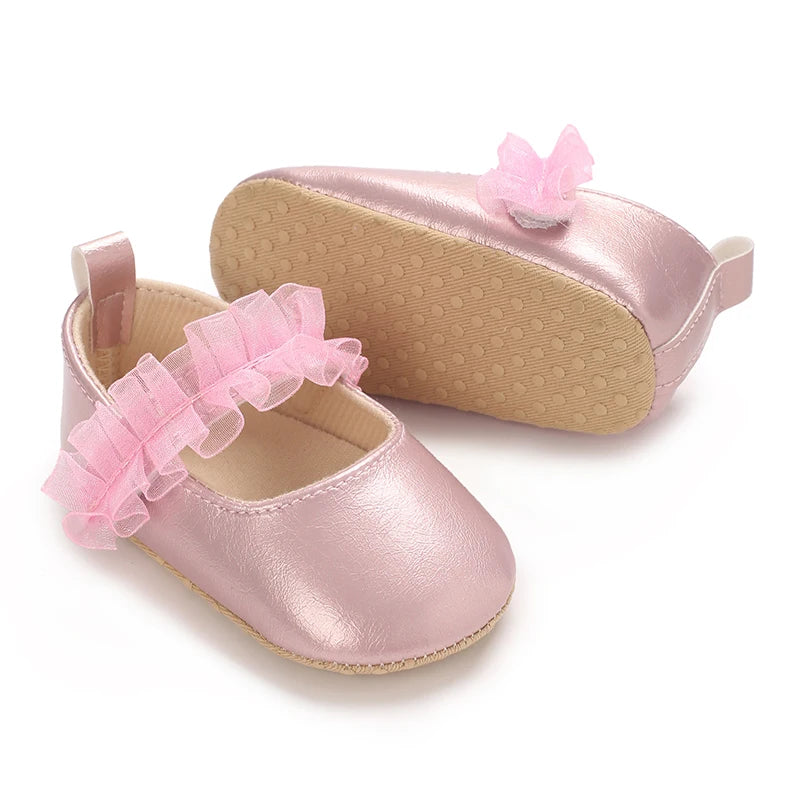 Spring And Autumn Bow 0-18 Months Newborns Wearing Outward Walking Shoes With Durable Soft Sole And Non Slip Princess Shoes