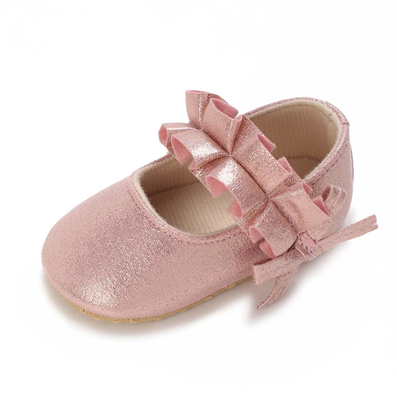 Spring And Autumn Bow 0-18 Months Newborns Wearing Outward Walking Shoes With Durable Soft Sole And Non Slip Princess Shoes