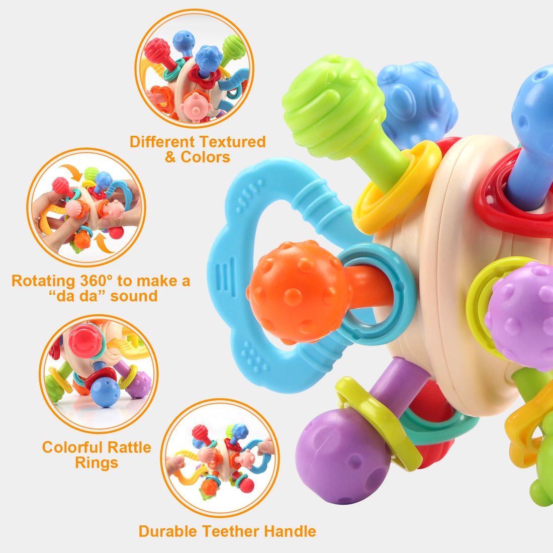 Soft Silicone Baby Rattle Ball – 0–12M